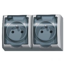 Prise double + terre avec clapet en saillie étanche IP44 blanc Ospel Fala