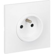Prise Electrique Murale avec Terre - Prise 2P+T Monobloc - Fixation à Griffes/Vis - Blanc