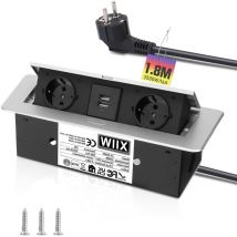 Xiiw - Prise encastrable escamotable avec 2 prises Schuko + 2X usb, Cordon d'alimentation inclus, multiprise Multiple Encastrée comme prise de table