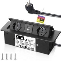 Xiiw - Prise encastrable escamotable avec 2 prises Schuko + 2X usb, Cordon d'alimentation inclus, multiprise Multiple Encastrée comme prise de table