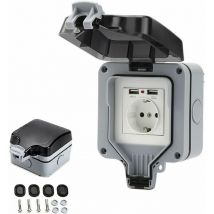 Prise Étanche IP66 avec Connexions USB Prise Électrique Extérieure avec Couvercle Boîtier de Prise Murale pour Jardin Garage Piscine