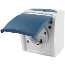 Prise schuko avec clapet et champ d'inscription ocean