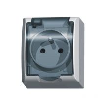 Prise simple + terre avec clapet transparent en saillie étanche IP44 blanc Ospel Fala