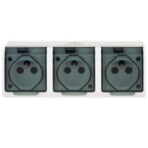 Prise Triple En Saillie Avec Clapet Hermes Z/u Ip44 Blanc Elektroplast