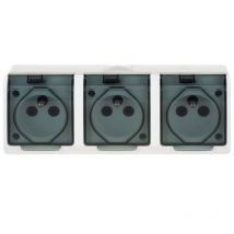 Prise triple en saillie avec clapet HERMES Z/U IP44 blanc Elektroplast