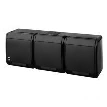 Prise triple en saillie avec clapet hermes z/u IP44 noir Elektroplast