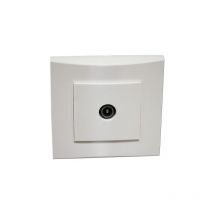 Prise TV simple blanche 1 sortie mâle 9.52mm encastrée fixation vis complète avec plaque de finition ALTERNATIVE ELEC AE52012-P