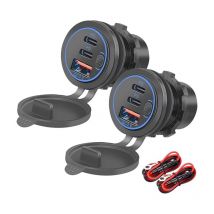 Prise USB 12 V, 75 W, PD et QC3.0 pour Moto, 12-24 V Prise USB étanche Encastrable avec Interrupteur et lumière LED Bleue, pour Voitures, Bateaux,
