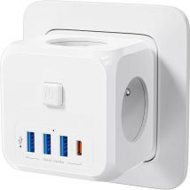 Kinsi - Cube Wall Mehrfachsektor-USB-Steckdose, 4000 w und 1 Typ-C- und 3 USB-Anschlüsse