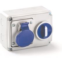 Prise verrouillée horizontale industrielle 16A IP44 2P+T Bleu Rosi 14.3214B6