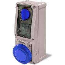Prise verticale verrouillée avec porte-fusible 16A 2P+T Bleu IP67 Rosi 16.3216B6