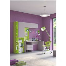 Mobilfino Camerette - Angolo studio multifunzionale con libreria a profondità variabile e cassettiera integrata - Bianco e Fumo