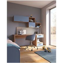 Coin bureau moderne avec commode décalée pour chambre - Blanc et fumée