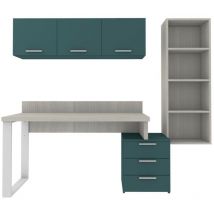 Coin bibliothèque design avec cubes et commode - Solution moderne et peu encombrante - Rovere rock e verde petrolio