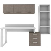Coin bibliothèque design avec cubes et commode - Solution moderne et peu encombrante - Blanc et fumée