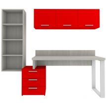 Coin bibliothèque design avec cubes et commode - Solution moderne et peu encombrante - Roche et chêne rouge