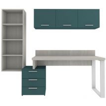 Coin bibliothèque design avec cubes et commode - Solution moderne et peu encombrante - Rovere rock e verde petrolio