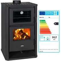 Prity - Holzofen mit Backfach fg d – 14,2 kW, Kompaktes Design, Graphitschwarz, Energieklasse a