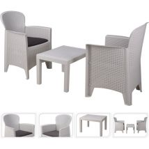 Outdoor-Lounge-Set Foggia, Gartengarnitur mit 2 Sesseln und 1 Couchtisch, Sitzecke in Rattan-Optik mit Kissen, 100 % Made in Italy, Weiß