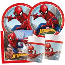 Procos - Set per feste S Spider Man Crime Fighter, set da 52 pezzi, 16 piatti, 16 bicchieri, 20 tovaglioli, stoviglie usa e getta, stoviglie per