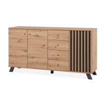 Buffet 3 portes 4 tiroirs coloris chêne/anthracite Medan