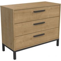 Miroytengo - Commode Artisanale En Chêne Hamilton Et Noir Mat, 3 Tiroirs, Style Industriel, 75x40x91 Cm