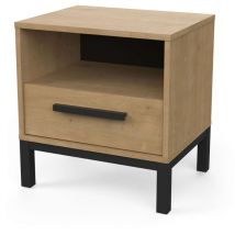 Miroytengo - Table de chevet 1 porte - craft - Chêne et Noir - 44,6 x 35,6 x 47,4 cm - demeyere