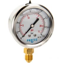 Profec Manometer 0 - 1,6 Bar, Glyzeringefüllt, Ø 63 Mm, 1/4 Zoll Anschluss Nach Unten Radial, Überdruck-manometer