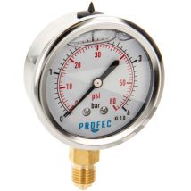 Profec Manometer 0 - 4 Bar, Glyzeringefüllt, Ø 63 Mm, 1/4 Zoll Anschluss Nach Unten Radial, Überdruck-manometer