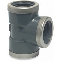 T-Stück verstärkt pvc-u allseitig Innengewinde 3/4 x 1/2 x 3/4 Zoll, 10 bar, grau - Profec