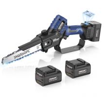 Swansoft - Akku-Kettensäge 8' mit automatischer Schmierung, CS-2 blau, elektrische Profi-Säge für Obst- und Olivenbäume