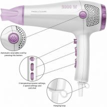 HT3020 Sèche-Cheveux professionnel ionique 2 vitesses 3 temp cordon rétractable 2000W Blanc/Violet - Proficare