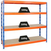 Proregal-regale Günstig Kaufen - tagère charge lourde rhino HxLxP 180x200x60cm 4 niveaux en aggloméré 16mm 500kg par niveau Bleu/Orange Étagère de