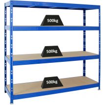 Proregal-regale Günstig Kaufen - tagère charge lourde rhino HxLxP 180x200x60cm 4 niveaux en aggloméré 8mm 500kg par niveau Bleu Étagère de garage,