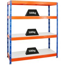 Proregal-regale Günstig Kaufen - tagère charge lourde rhino HxLxP 180x160x60cm 4 niveaux en mélamine 16mm 500kg par niveau Bleu/Orange Étagère de