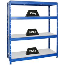 Étagère charge lourde RHINO HxLxP 180x160x60cm 4 niveaux en mélamine 16mm 500kg par niveau Bleu Étagère de garage, étagère de rangement, stockage,