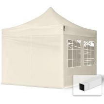 3x3 m Faltpavillon, economy Stahl 30mm, Seitenteile mit Sprossenfenstern, creme
