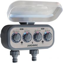 Jardibric - Programmateur d'Arrosage Sans Pression 2 Voies Plastique Recyclé (29%) Durée Réglable de 1 Min à 1 h, Intervalle Programmable de 1 à 7