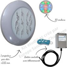 Weltico - Projecteur couleur Easyled Evo gris clair + télécommande avec boitier pour piscine Béton, Panneau, Liner,Coque