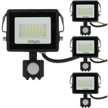 Lot de 4 Projecteurs led 20W Noir détecteur de mouvement IP44 Température de Couleur: Blanc Froid 6000K