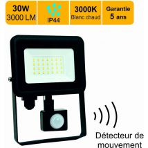 Projecteur LED 30W 3000 LM 3000K IP44 avec détecteur - garantie 5 ans