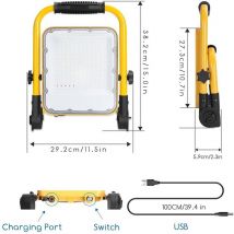 Aigostar - projecteur à led rechargeable 100 w batteries remplaçables lumière froide portable