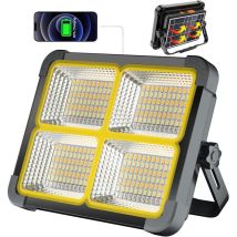 Projecteur Led Rechargeable 288 Led/3 000 W/panneau Solaire/4 Modes D'Éclairage/batterie Externe 12 000 Mah/absorption Magnétique, Idéal Pour Le 