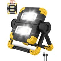 Projecteur Led Rechargeable, 3 Modes D'éclairage 2 cob Projecteur Led Portable Étanche, Rotation à 360° 1400LM lampe de chantier pour Chantier de