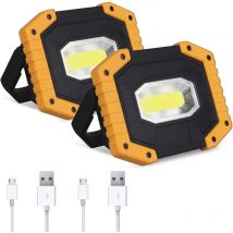 Houhence - Lot de 2 lampes de travail à led rechargeables, cob 30 w 2000 lm, lampe de travail à led portable, pour camping en plein air, randonnée,