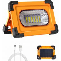 Projecteur led Rechargeable, 60W 4 Modes Projecteur led Chantier, Lampe de Travail Portable avec Batterie Rechargeable & Panneau Solaire, Lumière