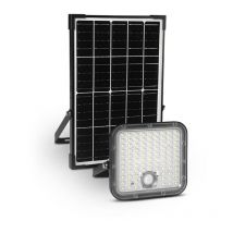 Miidex Lighting - Projecteur led Solaire Asymétrique - 30W - 3000K - IP65 - Détecteur ir - Télécommande - Noir