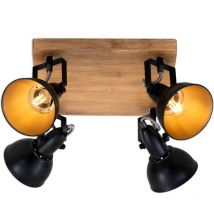 Plafonnier Spot BRILONER LEUCHTEN BARNIM, 25 W, IP20, noir, métal-bois, excl. 4x E14, 28 x 28 x 15,7 cm