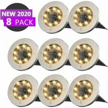 Projecteur solaire led 8 pièces-lumière au sol-clôture, lumières led étanches (8 pièces blanc chaud)