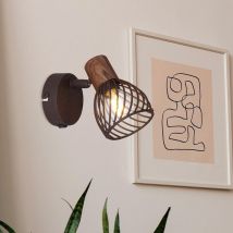 Applique murale Lampe de chambre, style campagnard, aspect bois, spot mobile, abat-jour en treillis, métal, brun rouille, 1x E14, LxPxH 13x8x12 cm